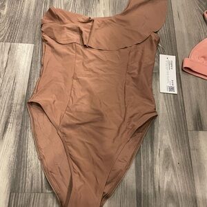 Elegant One Shoulder One Piece Swimsuit in Chocolate Milk